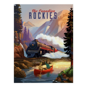 Póster Canoagem ao lado da linha do trem.
