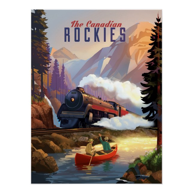 Póster Canoagem ao lado da linha do trem. (Frente)