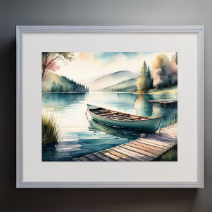 Poster Canoagem de Pintura em Curso Lago Dock Mountain 5: