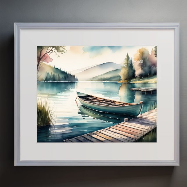 Poster Canoagem de Pintura em Curso Lago Dock Mountain 5: (Criador carregado)