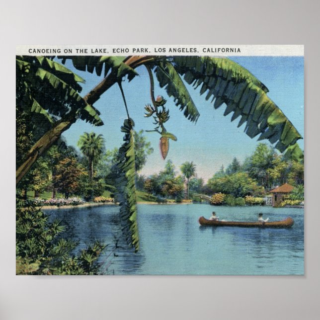 Póster Canoagem, Echo Park, Los Angeles Vintage (Frente)