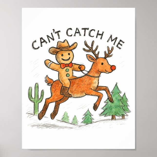 Poster Can't Catch Me Cowboy Gingerbread Man Christmas  (Frente)
