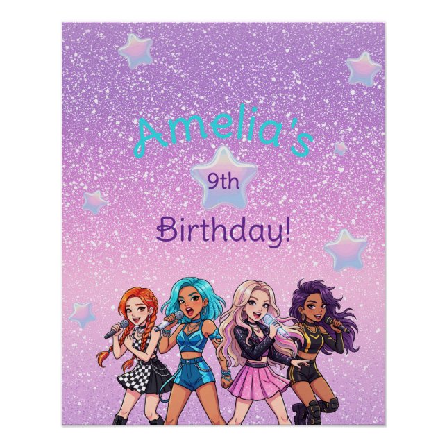 Póster Cantando Aniversário de K-Pop Coreano (Frente)
