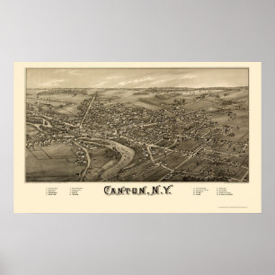 Póster Cantão, mapa panorâmico de NY - 1885