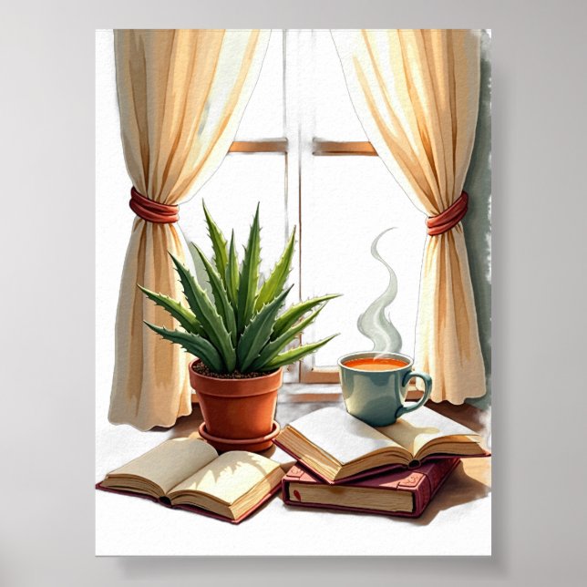 Poster Cantinho de Leitura de Pai de Planta Suculenta e L (Frente)