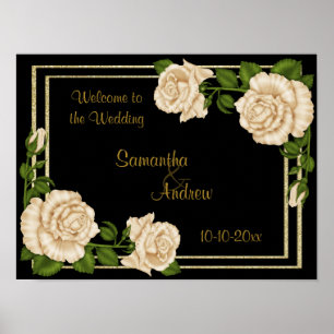 Póster Canto Chic Elegante Rosas Bege Bouquets Casamento
