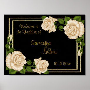 Poster Canto Chic Elegante Rosas Bege Bouquets Casamento