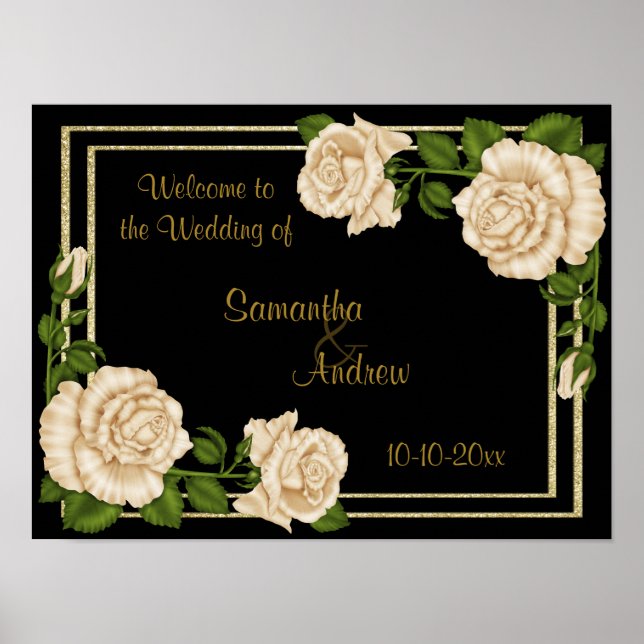 Poster Canto Chic Elegante Rosas Bege Bouquets Casamento (Frente)