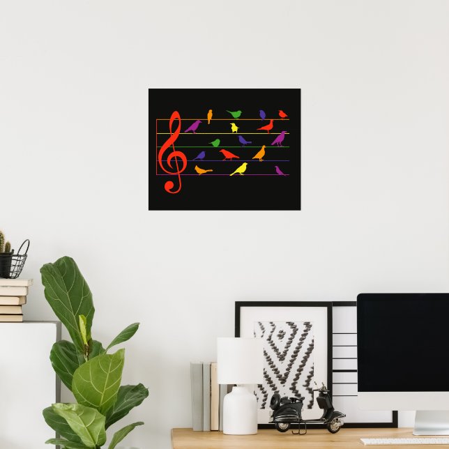 Poster Canto de Pássaro, design colorido (Escritório em casa)