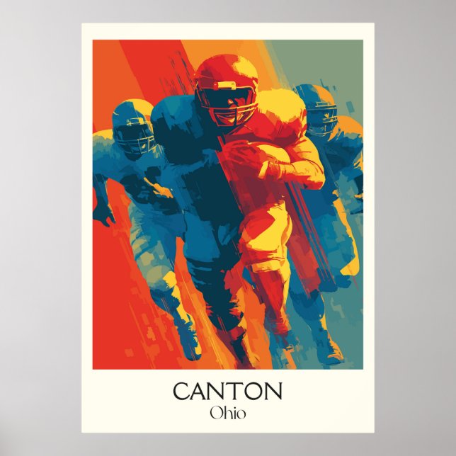 Poster Canton Ohio City Pride Futebol Hall da Fame Art (Frente)