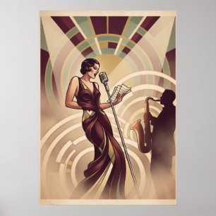 Poster Cantor de Jazz e Saxofonista Art Déco