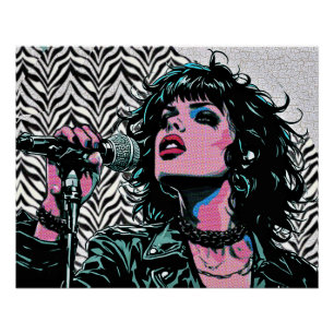 Póster Cantor de Pop Art Rosa Azul Claro Rocker Punk Aman