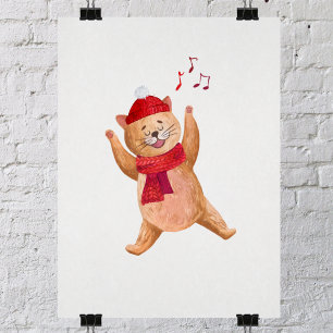 Poster Cantor Gato Caroller Natal Inverno Berçário