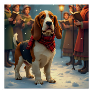 Póster Cantores de Natal Basset Hound em Pintura
