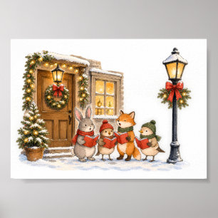 Poster Cantores de Natal de Animais da Floresta para Féri