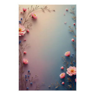 Póster Cantos Florais em Aquarela Suave Botânica Elegan