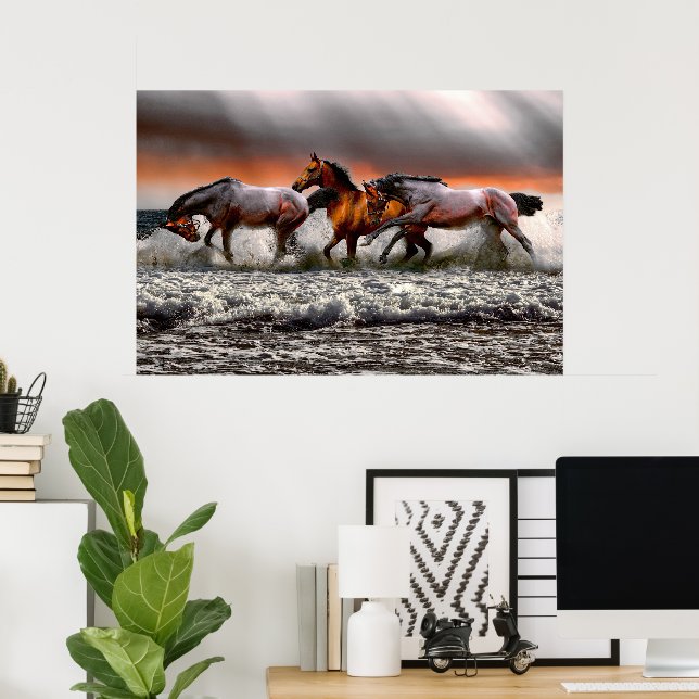 Poster Canvas de Imagens Monocromáticas de Cavalo Branco  (Escritório em casa)
