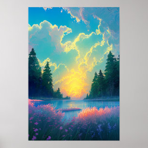 Poster Canvas natural, lago encantador e Ouro