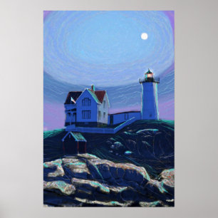 Póster Canvas Premium Padrão de Farol de Nubble Ligado