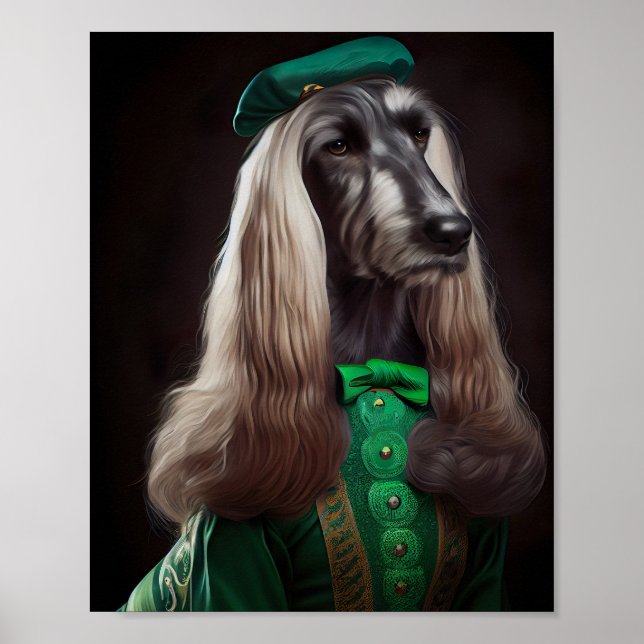 Poster Cão Afghan Hound vestido para o Dia de São Patríci (Frente)