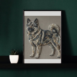 Poster Cão Alce Nórdico Pedra Natural Seixos Mosaico Pare