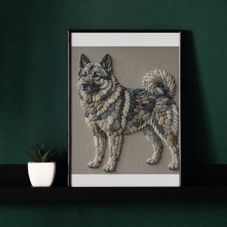 Poster Cão Alce Nórdico Pedra Natural Seixos Mosaico Pare