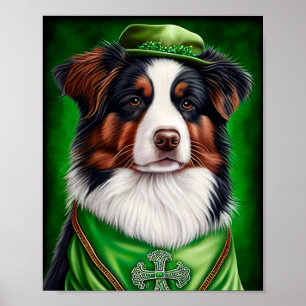 Poster Cão Australian Shepherd vestido para o Dia de São