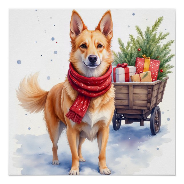 Póster Cão Australiano Stumpy Tail de Gado em Aquarela (Frente)