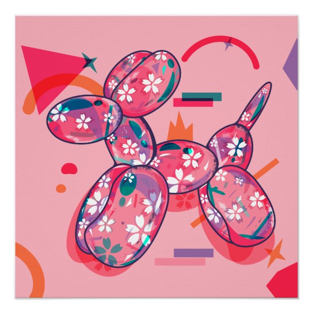 Póster Cão-balão rosa (Frente)