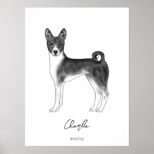 Poster Cão Basenji Preto e Branco com Texto Personalizado