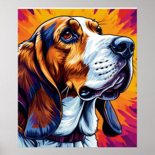 Poster Cão Basset Hound com Fundo Colorido