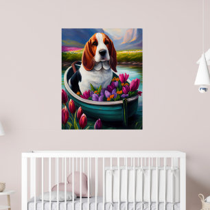Poster Cão Basset Hound em uma Canoa: Uma Aventura Cênica