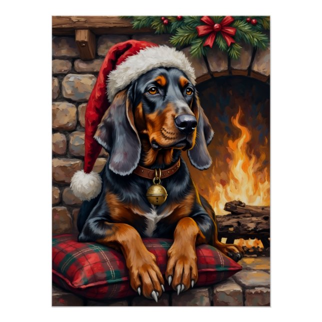 Póster Cão Bluetick Coonhound Lodge Natal Aconchegante (Frente)