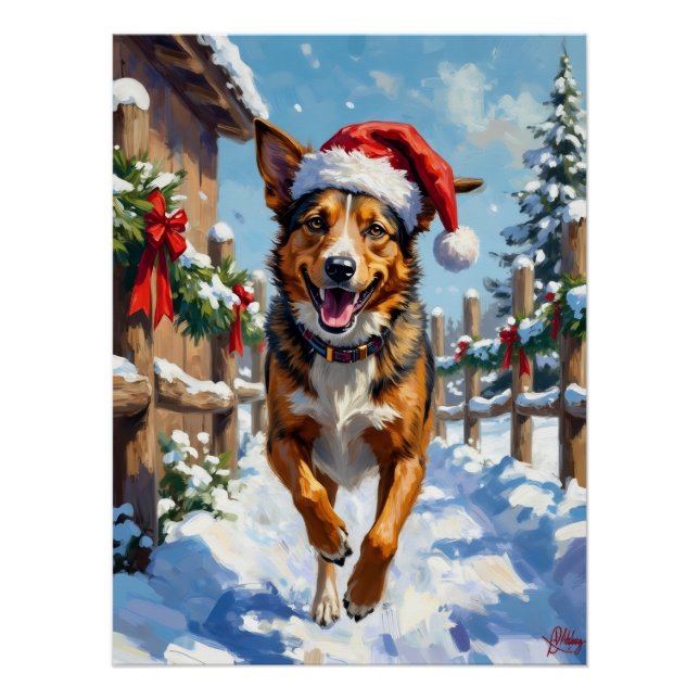Póster Cão Boiadeiro Australiano Red Heeler Natal (Frente)