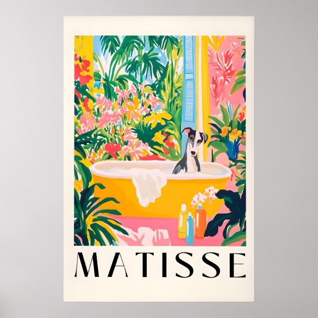 Poster Cão Borzoi na Banheira Arte Impressa Estilo Matiss (Frente)