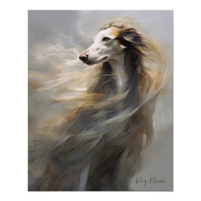 Póster Cão Borzoi no vento 001 - Yacobsen Derosana (Frente)