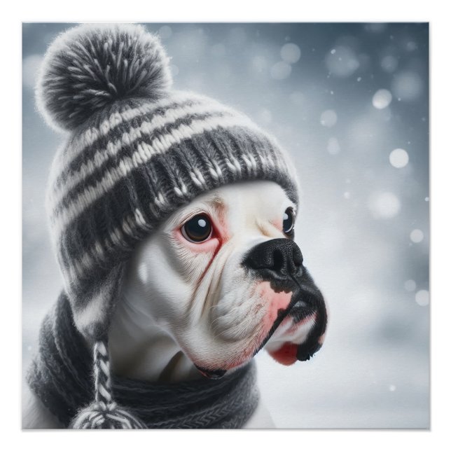 Póster Cão Boxer no Inverno (Frente)