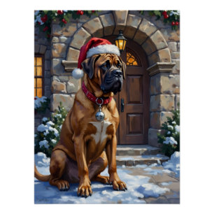 Póster Cão Bullmastiff Guardião da Mansão de Natal Arte