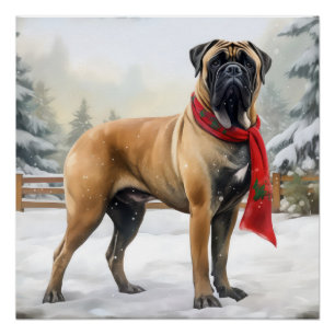 Póster Cão Bullmastiff na Neve Natal