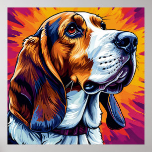 Poster Cão Cachorro Basset com Fundo Colorido