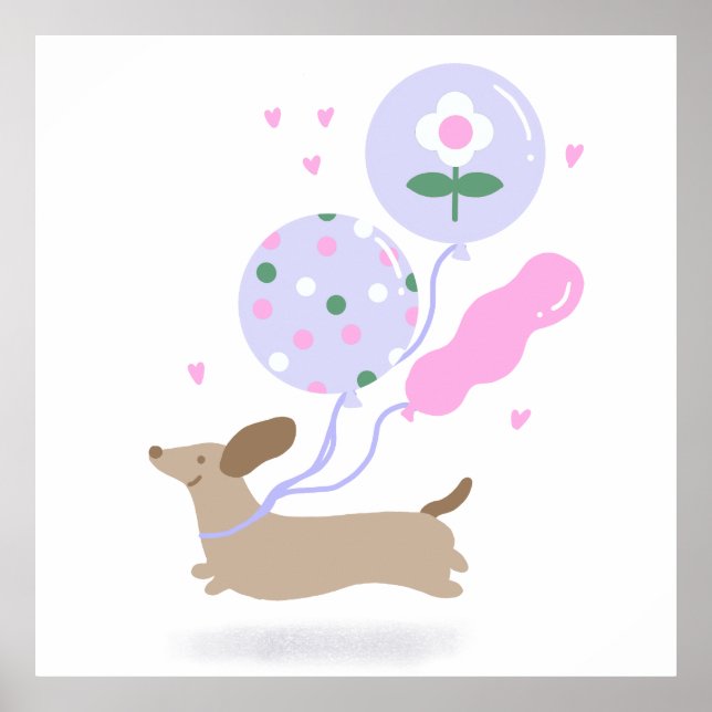 Poster Cão Cachshund Weiner Cão Cachinho Rosa (Frente)