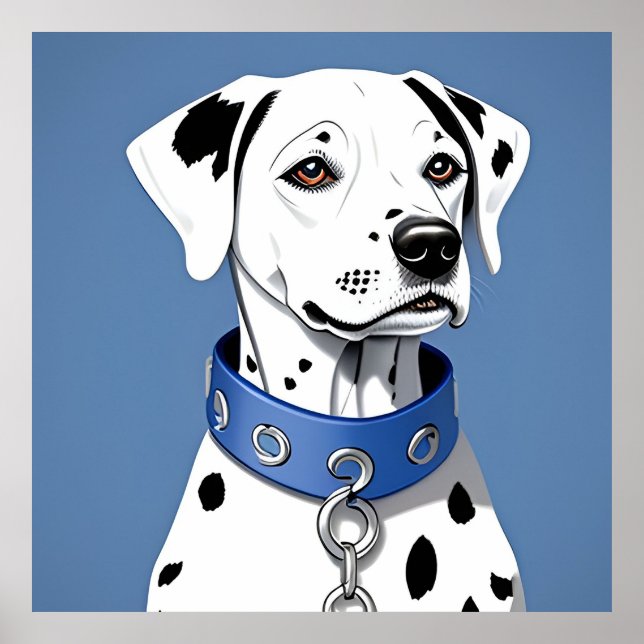 Poster Cão Dalmata Usando uma Coleira Azul (Frente)