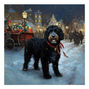 Póster Cão de Água Português Época Festiva de Natal