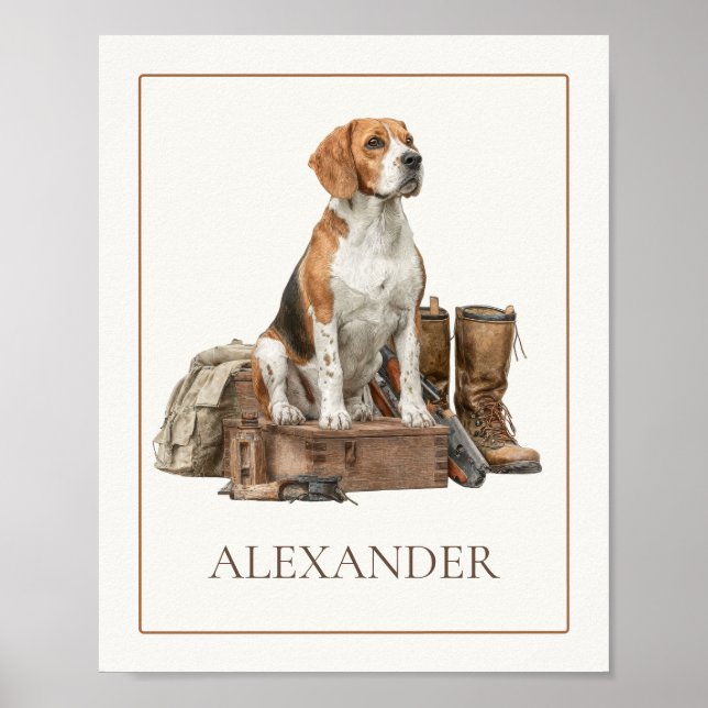 Poster Cão de Caça em Aquarela Vintage (Frente)