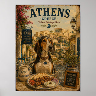 Poster Cão de Caça Grego em Arte de Viagem Vintage de Ate
