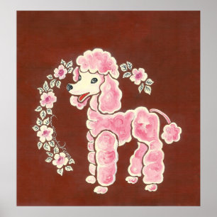 Póster Cão de caniche cor-de-rosa feminino bonito