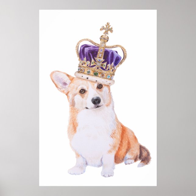 Poster Cão de Corgi na coroa (Frente)