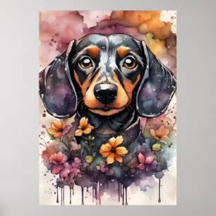Poster Cão de Dachshund Cujo Cachinho é em Aquarela