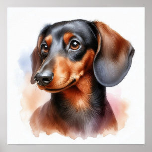 Poster Cão de Dachshund Cujo Cachinho é em Aquarela