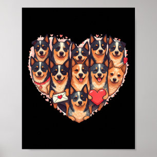 Poster Cão de Gado Australiano Coração Dia dos Namorados 